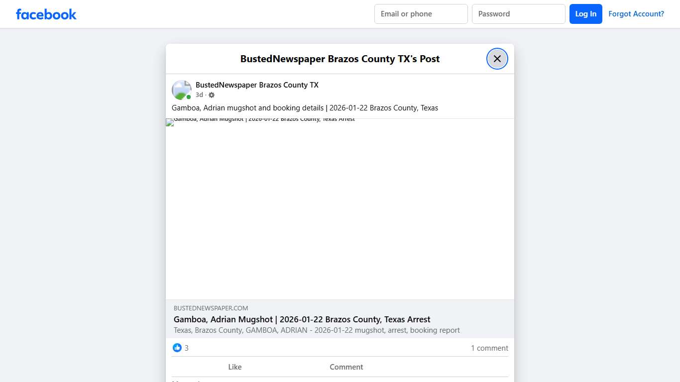 Gamboa, Adrian mugshot... - BustedNewspaper Brazos County TX Facebook